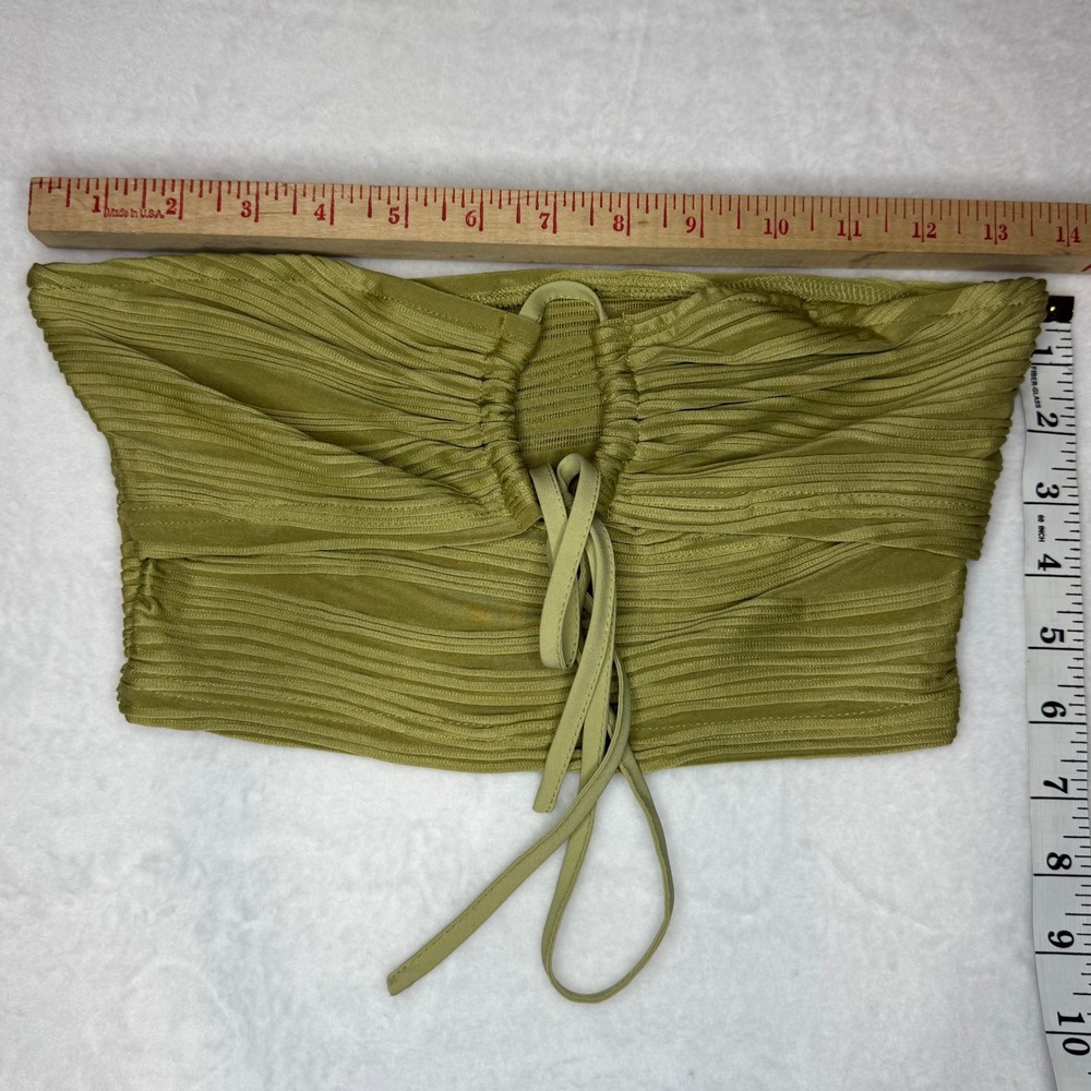 Shein Olive Green Wavy Textured Keyhole Tie Front Tube Top Small